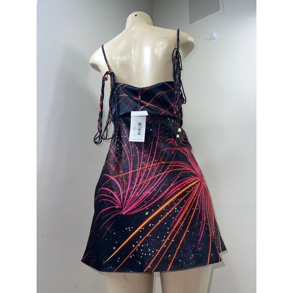 RETROFETE Ariella Black Fireworks Printed Spaghetti Strap Mini Dress Siz… - Picture 4 of 9